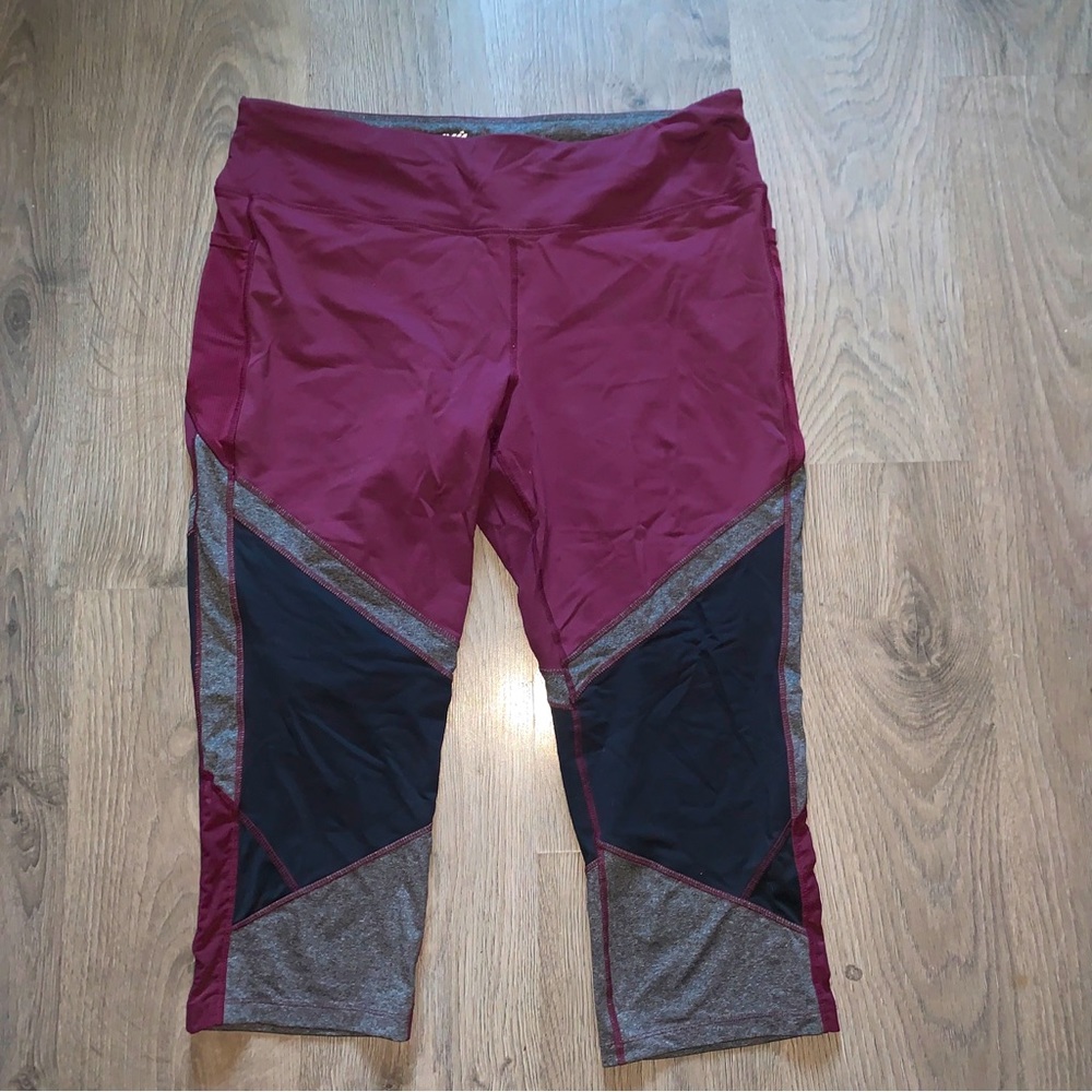 Avia Women's XXL Activewear Leggings Pocket Colourblock Wine/Black/Grey